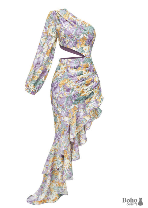 Lrregular Ruffle Floral Dress